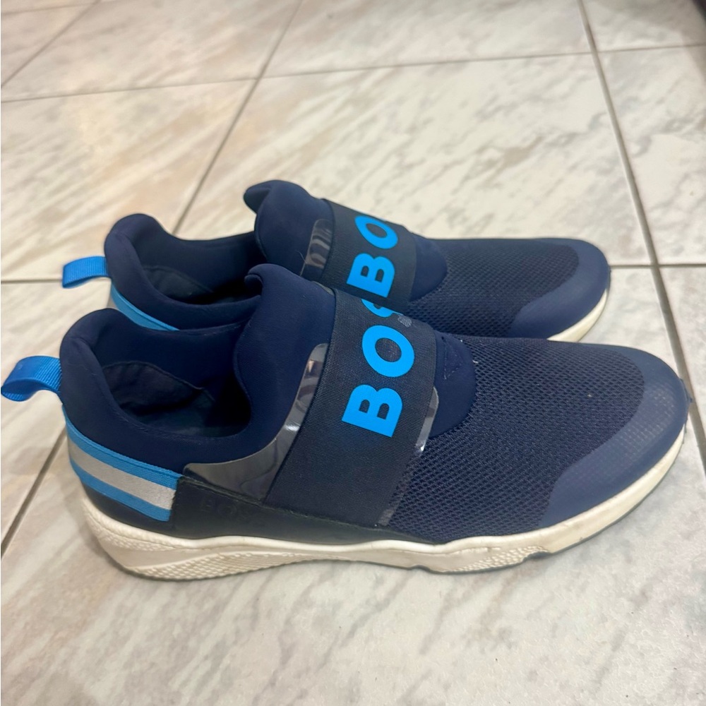 Boss Navy Slip-On Sneakers with Bright Blue Logo Accents For Boys